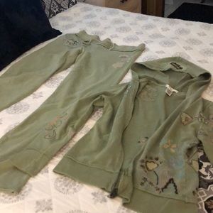 2-piece Vertigo olive green with embroidered accent pant/jacket set